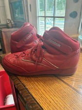 VTG Reebok Women  s Hi Top Freestyle Sneakers Red 80s Retro VelcroTop Shoes sz 6