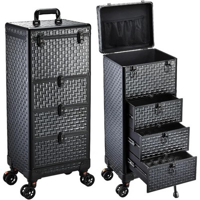 Salon Trolley Cart with Wheels and 3 Drawers Rolling Makeup Train Case