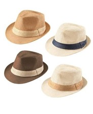 4 Pack Straw Fedora Hat for Men Women Short Brim Trilby Hat Medium B-01