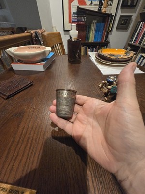 Vintage ''Just A Thimbleful''  Shot glass P.H.V & Co Silver Plated Made in England