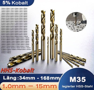 1mm - 15mm HSS Spiralbohrer Satz DIN338 Metallbohrer Cobaltbohrer Bohrer Bit Set