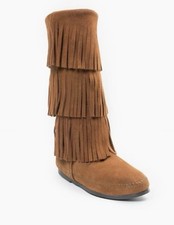 Minnetonka Moccasin Boots 3 Layer Fringe Brown Suede Womens Size 9 Western 1638