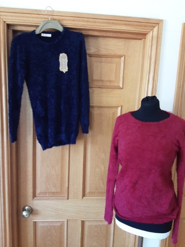 Neu Pullover X 2 Damen Flauschig Stretch Rot Blau Medium