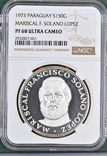1973 Paraguay 150 Guaranies Mariscal Francisco Solano Lopez PR68 PCGS Silver