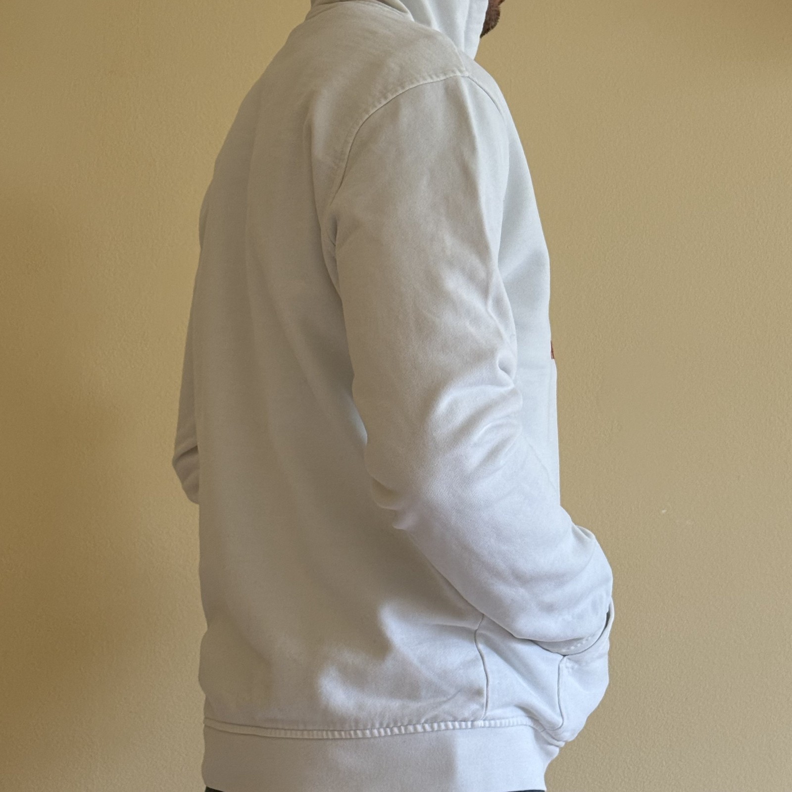 HELLY HANSEN LOGO HOODIE WHITE M MEN’S 100percent COTTON HALF ZIP FLEECE SWEATSHIRT image 2