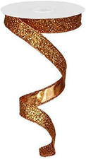 5/8 Inch Glitter on Metallic Ribbon, Wired - 10 Yards Copper