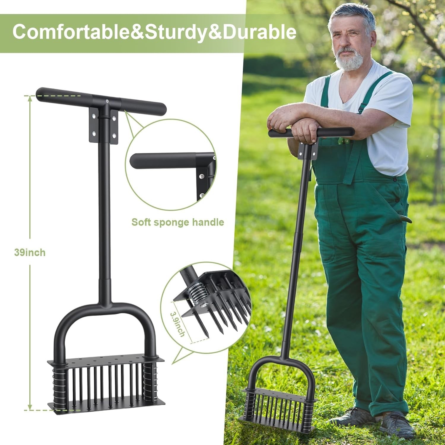 Lawn Aerator,39 inch Long Aerator Lawn Tool,Save Labour Core Aerator with 14 USA