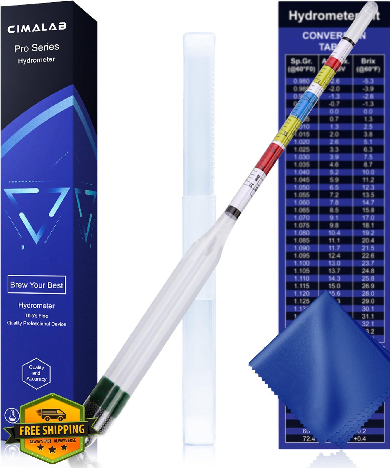 CIMALAB Hydrometer for Wine Mead Beer, Specific Gravity Alcohol Brix Tester