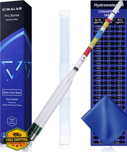 CIMALAB Hydrometer for Wine Mead Beer, Specific Gravity Alcohol Brix Tester