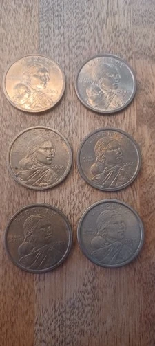 Rare 2000 P & D Sacagawea One Dollar US Liberty Gold Color Coin No Edge Writing