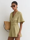 Reiss Womens Green Viscose blend V-Neck Playsuit