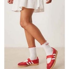 MSRP 100 Adidas Samba Jane Women 5.5 Red Mary Jane Sneaker JQ6446 Gum Sole Prep