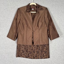 Eliza J Skirt Suit Womens 8P Bronze Floral Beaded Jacket Blazer Knee Church