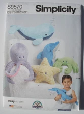 Simplicity Pattern 9570 Plush Stuffed Sea Creatures Whale Crab Star Octopus