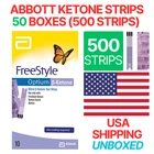 USA Abbott FreeStyle Optium Ketone Test Strips 50x10 PACK = 500 STRIPS