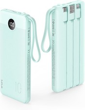 10000mAh Power Bank Built In Cables USB C Portable Fast Charging Battery