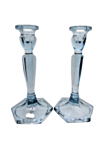 Fenton Light Blue Florentine Glass Candlesticks #449 8 1/2” ( Pair - 2 )