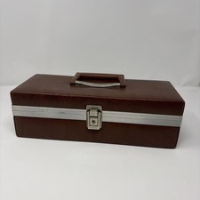 Vintage Cassette Tape Storage Case Holds 15 Brown Faux Leather Orange Lined