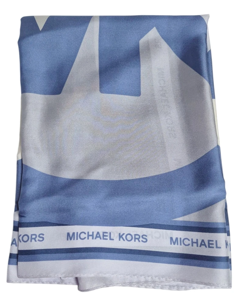 Michael Kors Color-Block Logo Dije Bandana de Seda Azul Cambray Multi Cuadrado Nuevo Foto 2 de 4
