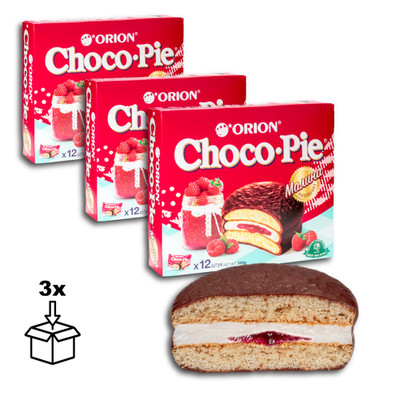 Orion Gebäck ''Choco Pie'' mit Himbeerfüllung, 12er Pack - 3 x 360g