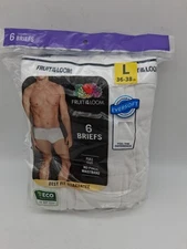 Fruit of the Loom Men's White 6 Briefs Underwear Size L Full Cut Eversoft NEW