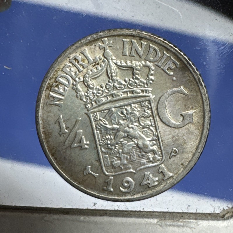 1941 Netherlands 1/4 Gulden Silver Coin, East Indies, great condition 