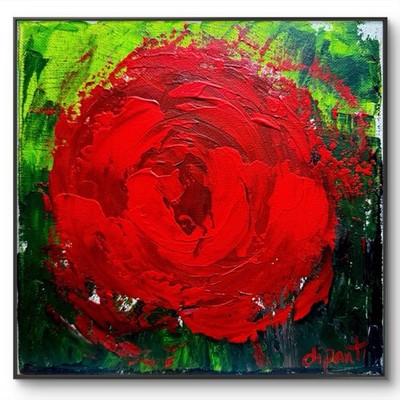 Dipant Art Red Rose 8x8 Canvas Fine Art Expressionist Abstract Vibrant Bold