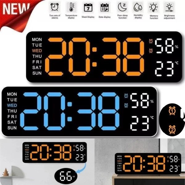 LED Digital Large Display Wall Desk Alarm Clock With Calendar Temperature Date .
