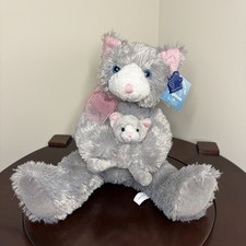 Applause Russ Gray Cat Kitten Rattle Plush Satin Bow Mother Baby Animal with Tag