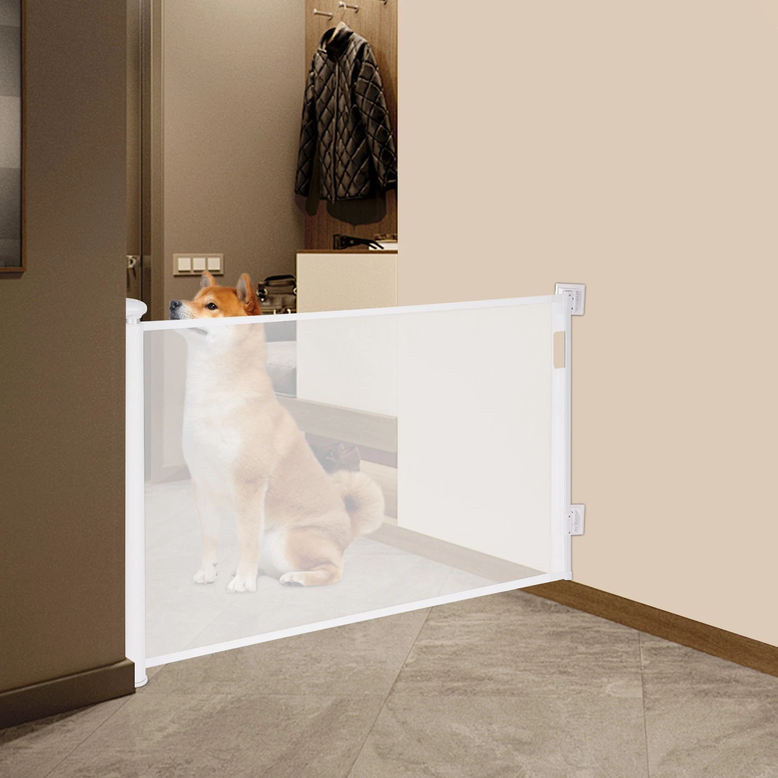 140*86cm Extra Tall Pet Dog Alloy Retractable Gate Indoor Baby Retractable Gate