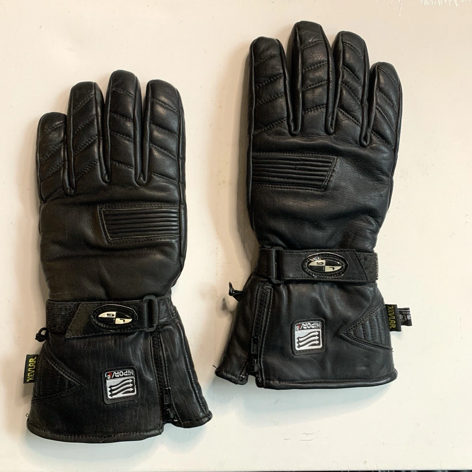 Leather Motorcycle Gloves Men's XL Hipora Black Color Zippers Made With Kevlar