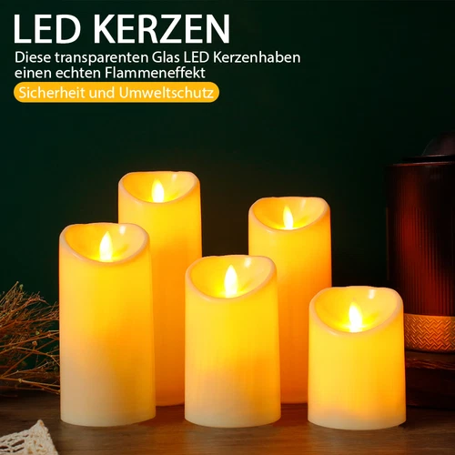 LED-Echtwachskerzen Starlights 5er Set Deko 13/14/16/18/20cm Kerzen Batterie - Bild 3 von 20
