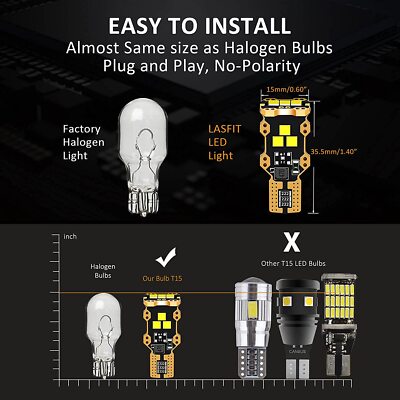 LASFIT 921 912 LED Backup Light Bulbs - 6000K Pure White