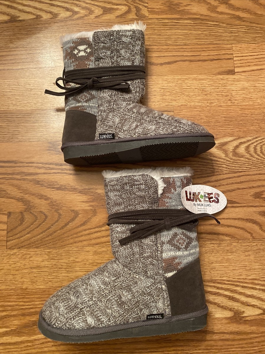 New! Womens Lukees By Muk Luks Clementine Boots Color Grey Marl Size