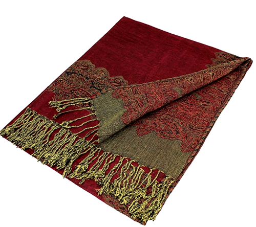 Damen Paisley Pashmina Schal Burgund Winter Festlich Halstücher Wendetücher - Bild 3 von 8
