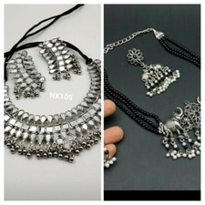Bollywood Indian New Oxidised Mirror Pearl Fashion Necklace Party Jewelry