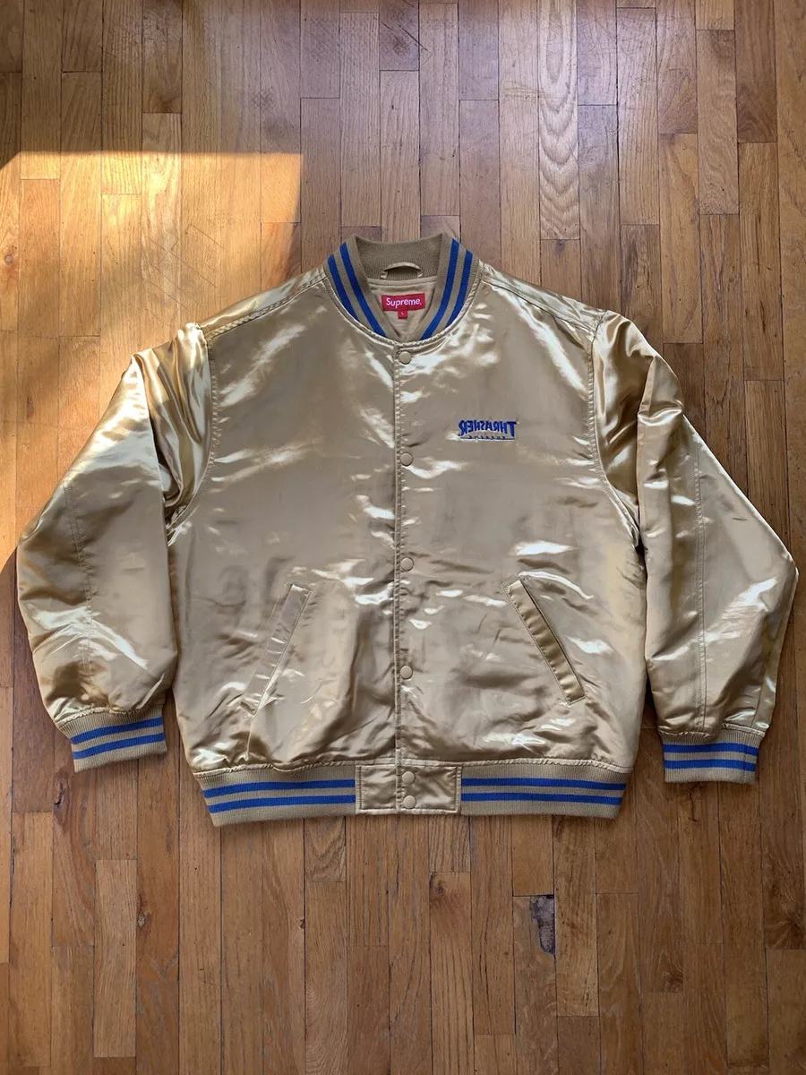 Supreme Thrasher Satin Varsity Jacket Gold Large