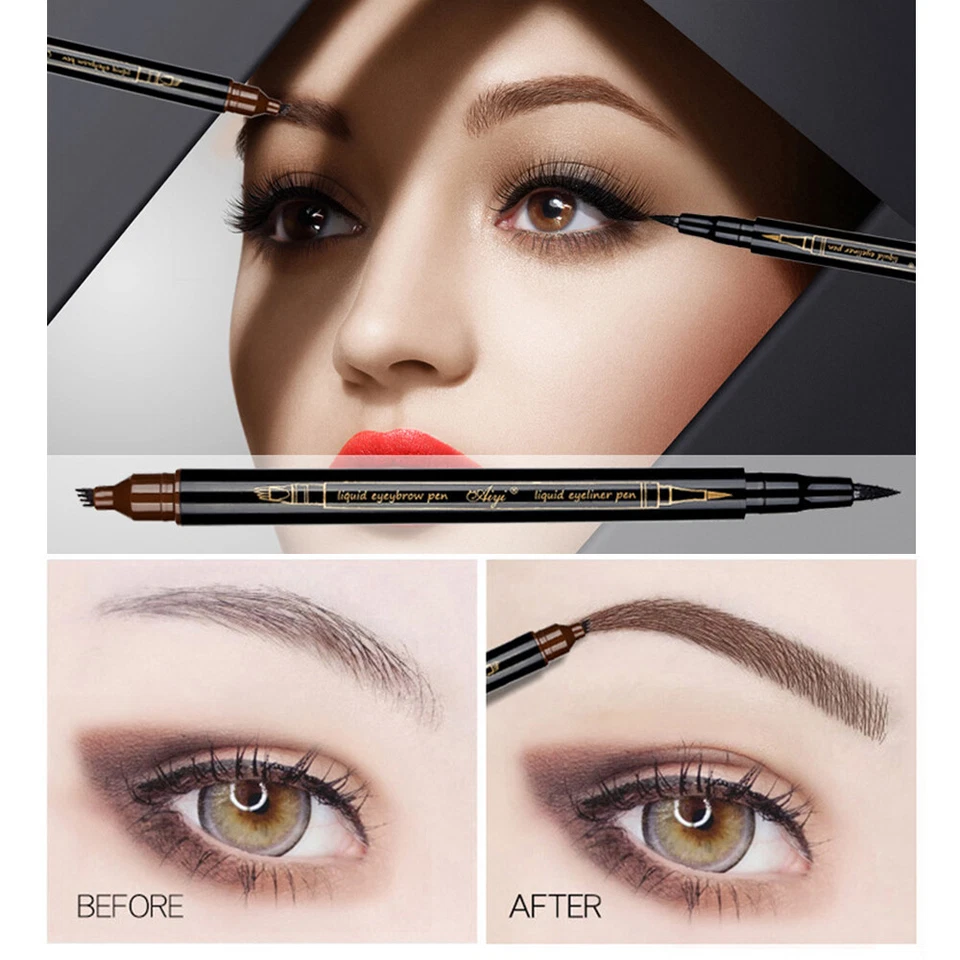 2-In-1 Microblading Tattoo Eyebrow Eyeliner Pen Pencil Long Last 3D Fork Makeup - Image 3 of 4