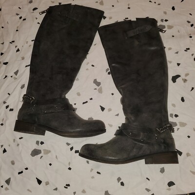 Madden Girl Riding Boots 7M Black Distressed Faux Leather