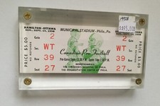  CFL football game ticket Hamilton vs Ottawa in Lucite holder 1959
