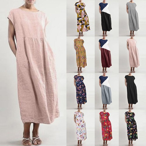 Loose Kaftan Midi Shift Dress 