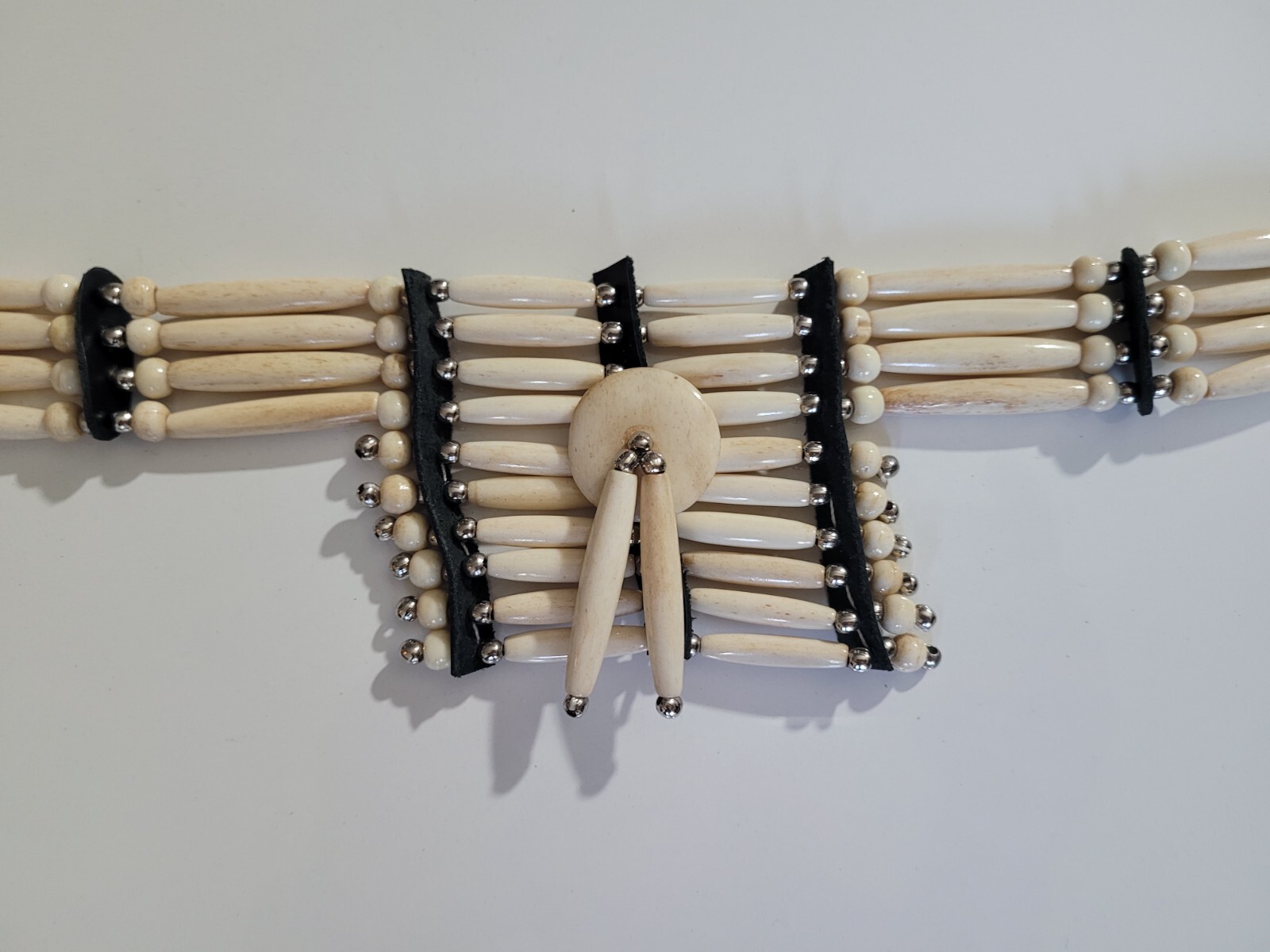 Beige Native Indian Silver Beads Buffalo Bone 10Line Chest Plate Necklace Choker