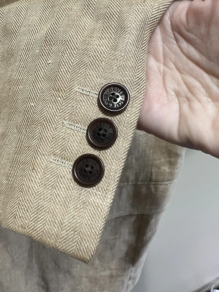 Abrigo blazer deportivo Orvis Signature 42T beige/tostado 100% lino espiga 2 btn Foto 3 de 4