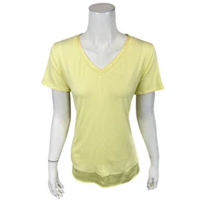 H by Halston Double Layer V-Neck Short-Sleeves Knit Top Lemonade Small Size 