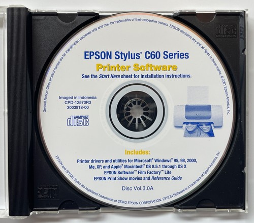 Epson Stylus C60 Series Printer Software, CD Disc Only. FREE SHIPPING! Awesome! - Picture 3 of 6