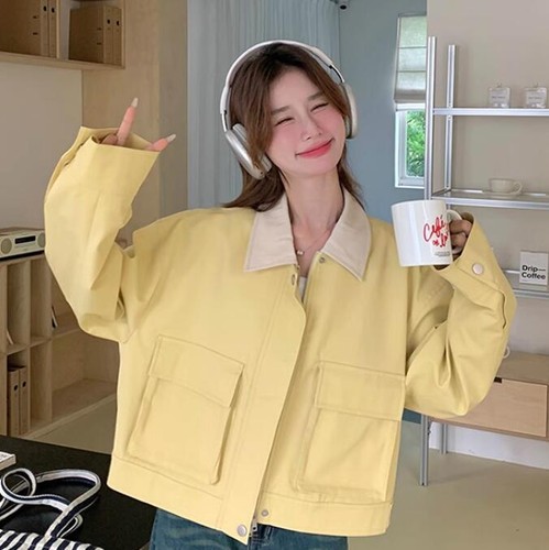 Women's New long sleeves Loose jacket Lapel Big pocket Jacket Sweet Girl Coats - Bild 4 von 9