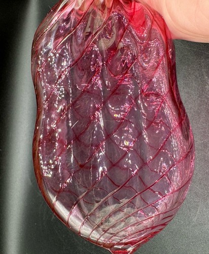 Venetian Lay Down Pocket Flask Cranberry Red Stripes Hand Blown Glass Cork ATQ - Picture 5 of 19