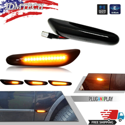 For BMW 328i Smoked LED Fender Side Marker Light Sequential Turn Signal Lamp x2