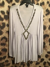 MODA INTERNATIONAL studded Tunic Top BEADED pastel purple Victoria's Secret - L