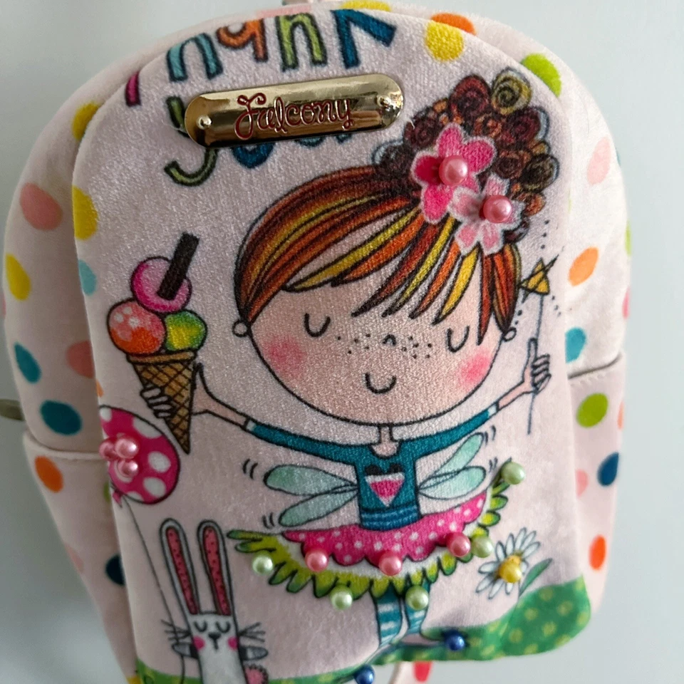 Bolso de día vintage Falcony Pink Brad mochila terciopelo con cuentas femenino bolso dorado rosa Foto 3 de 4